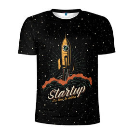 Мужская футболка 3D спортивная с принтом Startup Space в Санкт-Петербурге, 100% полиэстер с улучшенными характеристиками | приталенный силуэт, круглая горловина, широкие плечи, сужается к линии бедра | cosmos | galaxy | planet | rocket | space | star | взлет | галактика | звезды | корабль | космос | планета | ракета