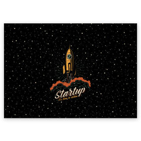 Поздравительная открытка с принтом Startup Space в Санкт-Петербурге, 100% бумага | плотность бумаги 280 г/м2, матовая, на обратной стороне линовка и место для марки
 | cosmos | galaxy | planet | rocket | space | star | взлет | галактика | звезды | корабль | космос | планета | ракета
