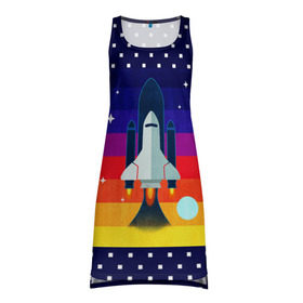 Платье-майка 3D с принтом Запуск ракеты в Санкт-Петербурге, 100% полиэстер | полуприлегающий силуэт, широкие бретели, круглый вырез горловины, удлиненный подол сзади. | cosmos | galaxy | moon | planet | rocket | space | star | галактика | звезды | космос | луна | планета | ракета | шатл