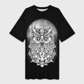 Платье-футболка 3D с принтом Королевская сова в Санкт-Петербурге,  |  | bird | forest | moon | nature | night | owl | queen | tatoo | wood | королева | лес | луна | ночь | природа | птица | сова | тату