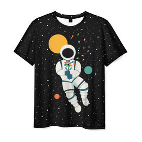 Мужская футболка 3D с принтом Космический романтик в Санкт-Петербурге, 100% полиэфир | прямой крой, круглый вырез горловины, длина до линии бедер | astronaut | cosmonaut | cosmos | galaxy | moon | planet | space | star | астронавт | галактика | звезды | космонавт | космос | луна | планета | скафандр