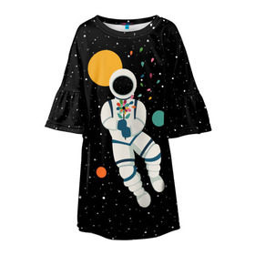 Детское платье 3D с принтом Космический романтик в Санкт-Петербурге, 100% полиэстер | прямой силуэт, чуть расширенный к низу. Круглая горловина, на рукавах — воланы | astronaut | cosmonaut | cosmos | galaxy | moon | planet | space | star | астронавт | галактика | звезды | космонавт | космос | луна | планета | скафандр