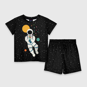 Детский костюм с шортами 3D с принтом Космический романтик в Санкт-Петербурге,  |  | astronaut | cosmonaut | cosmos | galaxy | moon | planet | space | star | астронавт | галактика | звезды | космонавт | космос | луна | планета | скафандр