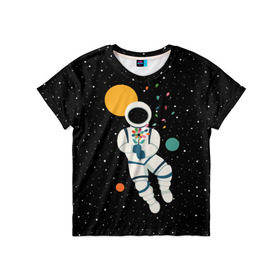 Детская футболка 3D с принтом Космический романтик в Санкт-Петербурге, 100% гипоаллергенный полиэфир | прямой крой, круглый вырез горловины, длина до линии бедер, чуть спущенное плечо, ткань немного тянется | Тематика изображения на принте: astronaut | cosmonaut | cosmos | galaxy | moon | planet | space | star | астронавт | галактика | звезды | космонавт | космос | луна | планета | скафандр