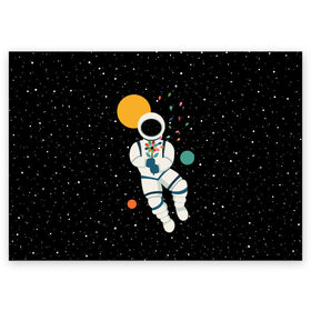 Поздравительная открытка с принтом Космический романтик в Санкт-Петербурге, 100% бумага | плотность бумаги 280 г/м2, матовая, на обратной стороне линовка и место для марки
 | astronaut | cosmonaut | cosmos | galaxy | moon | planet | space | star | астронавт | галактика | звезды | космонавт | космос | луна | планета | скафандр