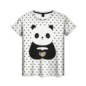 Женская футболка 3D с принтом Любовь панды в Санкт-Петербурге, 100% полиэфир ( синтетическое хлопкоподобное полотно) | прямой крой, круглый вырез горловины, длина до линии бедер | animal | bear | beast | forest | heart | love | nature | panda | животное | зверь | лес | любовь | медведь | панда | природа | сердце | страсть