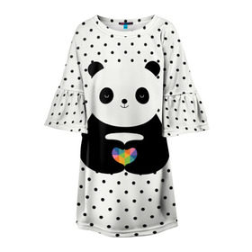 Детское платье 3D с принтом Любовь панды в Санкт-Петербурге, 100% полиэстер | прямой силуэт, чуть расширенный к низу. Круглая горловина, на рукавах — воланы | animal | bear | beast | forest | heart | love | nature | panda | животное | зверь | лес | любовь | медведь | панда | природа | сердце | страсть