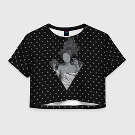 Женская футболка 3D укороченная с принтом Молчаливая душа в Санкт-Петербурге, 100% полиэстер | круглая горловина, длина футболки до линии талии, рукава с отворотами | geometry | girl | hipster | silence | soul | triangle | women | геометрия | девочка | девушка | душа | женщина | молчание | треугольник | хипстер