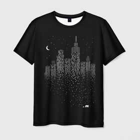 Мужская футболка 3D с принтом Ночной город в Санкт-Петербурге, 100% полиэфир | прямой крой, круглый вырез горловины, длина до линии бедер | city | dark | galaxy | moon | night | planet | space | town | галактика | город | звезды | космос | луна | ночь | свет | столица | тьма