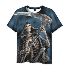 Мужская футболка 3D с принтом Скелетон в Санкт-Петербурге, 100% полиэфир | прямой крой, круглый вырез горловины, длина до линии бедер | death | skeleton | skull | капюшон | коса | скелет | череп