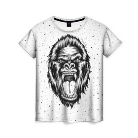 Женская футболка 3D с принтом Рык гориллы в Санкт-Петербурге, 100% полиэфир ( синтетическое хлопкоподобное полотно) | прямой крой, круглый вырез горловины, длина до линии бедер | animal | beast | gorilla | head | monkey | nature | rage | roar | голова | горилла | жиивотное | зверь | обезьяна | природа | рык | ярость