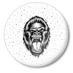 Значок с принтом Рык гориллы в Санкт-Петербурге,  металл | круглая форма, металлическая застежка в виде булавки | animal | beast | gorilla | head | monkey | nature | rage | roar | голова | горилла | жиивотное | зверь | обезьяна | природа | рык | ярость