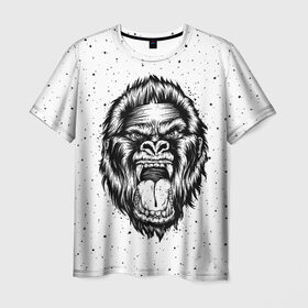 Мужская футболка 3D с принтом Рык гориллы в Санкт-Петербурге, 100% полиэфир | прямой крой, круглый вырез горловины, длина до линии бедер | Тематика изображения на принте: animal | beast | gorilla | head | monkey | nature | rage | roar | голова | горилла | жиивотное | зверь | обезьяна | природа | рык | ярость