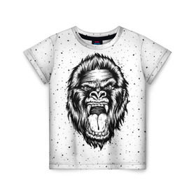 Детская футболка 3D с принтом Рык гориллы в Санкт-Петербурге, 100% гипоаллергенный полиэфир | прямой крой, круглый вырез горловины, длина до линии бедер, чуть спущенное плечо, ткань немного тянется | Тематика изображения на принте: animal | beast | gorilla | head | monkey | nature | rage | roar | голова | горилла | жиивотное | зверь | обезьяна | природа | рык | ярость