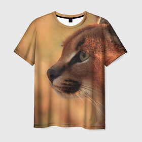 Мужская футболка 3D с принтом Рысь в Санкт-Петербурге, 100% полиэфир | прямой крой, круглый вырез горловины, длина до линии бедер | амурский | животные | киса | кот | котенок | кошка | пума | рысь | серый | тигр | хищник