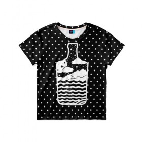 Детская футболка 3D с принтом Эликсир природы в Санкт-Петербурге, 100% гипоаллергенный полиэфир | прямой крой, круглый вырез горловины, длина до линии бедер, чуть спущенное плечо, ткань немного тянется | Тематика изображения на принте: beach | bottle | drink | elixir | nature | ocean | sea | sky | бутылка | коктейль | море | напиток | небо | океан | песок | пляж | природа | эликсир