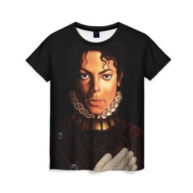 Женская футболка 3D с принтом Король Майкл Джексон в Санкт-Петербурге, 100% полиэфир ( синтетическое хлопкоподобное полотно) | прямой крой, круглый вырез горловины, длина до линии бедер | king | michael jackson | pop music | король | майкл | музыка | перчатка | поп музыка
