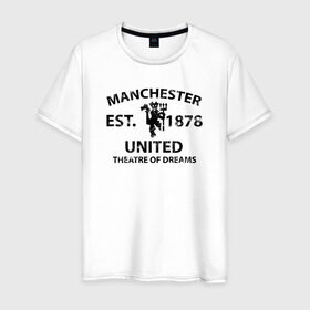 Мужская футболка хлопок с принтом Manchester United - Est.1878 (Чёрный) в Санкт-Петербурге, 100% хлопок | прямой крой, круглый вырез горловины, длина до линии бедер, слегка спущенное плечо. | manchester united | манчестер юнайтед | футбол