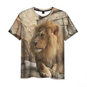 Мужская футболка 3D с принтом Лев в Санкт-Петербурге, 100% полиэфир | прямой крой, круглый вырез горловины, длина до линии бедер | амурский | животные | киса | кот | котенок | кошка | лев | львица | пума | рысь | серый | тигр | хищник
