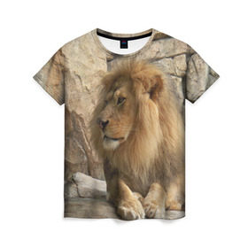 Женская футболка 3D с принтом Лев в Санкт-Петербурге, 100% полиэфир ( синтетическое хлопкоподобное полотно) | прямой крой, круглый вырез горловины, длина до линии бедер | амурский | животные | киса | кот | котенок | кошка | лев | львица | пума | рысь | серый | тигр | хищник