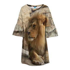 Детское платье 3D с принтом Лев в Санкт-Петербурге, 100% полиэстер | прямой силуэт, чуть расширенный к низу. Круглая горловина, на рукавах — воланы | амурский | животные | киса | кот | котенок | кошка | лев | львица | пума | рысь | серый | тигр | хищник