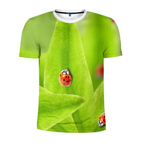 Мужская футболка 3D спортивная с принтом Жучки на травке в Санкт-Петербурге, 100% полиэстер с улучшенными характеристиками | приталенный силуэт, круглая горловина, широкие плечи, сужается к линии бедра | жук | зеленый | зелень | красный | насекомые | природа