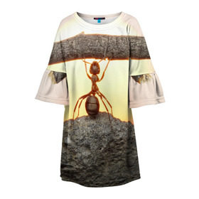 Детское платье 3D с принтом Муравей в Санкт-Петербурге, 100% полиэстер | прямой силуэт, чуть расширенный к низу. Круглая горловина, на рукавах — воланы | ветка | жук | закат | камень | муравей | насекомые | природа