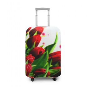 Чехол для чемодана 3D с принтом Тюльпаны в Санкт-Петербурге, 86% полиэфир, 14% спандекс | двустороннее нанесение принта, прорези для ручек и колес | flower | букет | весна | красные | цветочки | цветы