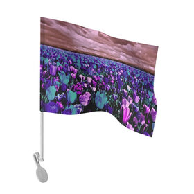 Флаг для автомобиля с принтом Поле тюльпанов в Санкт-Петербурге, 100% полиэстер | Размер: 30*21 см | Тематика изображения на принте: flower | весна | поле | полевой цветок | природа | цветочки | цветы