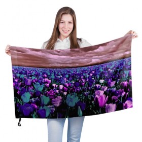 Флаг 3D с принтом Поле тюльпанов в Санкт-Петербурге, 100% полиэстер | плотность ткани — 95 г/м2, размер — 67 х 109 см. Принт наносится с одной стороны | flower | весна | поле | полевой цветок | природа | цветочки | цветы