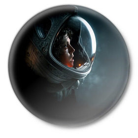 Значок с принтом Девушка космонавт в Санкт-Петербурге,  металл | круглая форма, металлическая застежка в виде булавки | alien | космос | рипли | скафандр | чужой