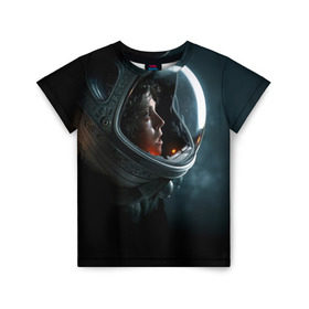 Детская футболка 3D с принтом Девушка космонавт в Санкт-Петербурге, 100% гипоаллергенный полиэфир | прямой крой, круглый вырез горловины, длина до линии бедер, чуть спущенное плечо, ткань немного тянется | alien | космос | рипли | скафандр | чужой