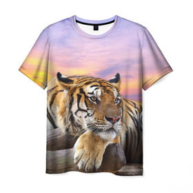 Мужская футболка 3D с принтом Тигр в Санкт-Петербурге, 100% полиэфир | прямой крой, круглый вырез горловины, длина до линии бедер | амурский | животные | зверь | киса | кот | котенок | кошка | тигр | хищник