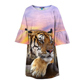 Детское платье 3D с принтом Тигр в Санкт-Петербурге, 100% полиэстер | прямой силуэт, чуть расширенный к низу. Круглая горловина, на рукавах — воланы | амурский | животные | зверь | киса | кот | котенок | кошка | тигр | хищник