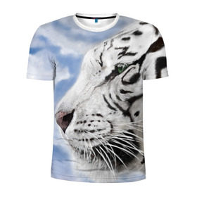 Мужская футболка 3D спортивная с принтом Белый тигр в Санкт-Петербурге, 100% полиэстер с улучшенными характеристиками | приталенный силуэт, круглая горловина, широкие плечи, сужается к линии бедра | 