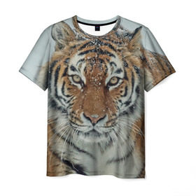 Мужская футболка 3D с принтом Тигр в Санкт-Петербурге, 100% полиэфир | прямой крой, круглый вырез горловины, длина до линии бедер | амурский | животные | зверь | киса | кот | котенок | кошка | тигр | хищник