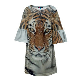 Детское платье 3D с принтом Тигр в Санкт-Петербурге, 100% полиэстер | прямой силуэт, чуть расширенный к низу. Круглая горловина, на рукавах — воланы | амурский | животные | зверь | киса | кот | котенок | кошка | тигр | хищник