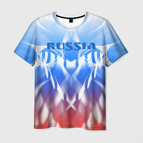 Мужская футболка 3D с принтом Россия и узоры в Санкт-Петербурге, 100% полиэфир | прямой крой, круглый вырез горловины, длина до линии бедер | Тематика изображения на принте: абстрактный | интересный | красивый | мода | новый | объем | патриотизм | плавный | россия | стиль | стильный | узор | цвет | яркий