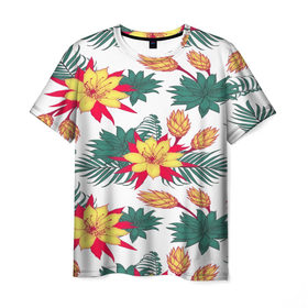 Мужская футболка 3D с принтом Tropical Pattern в Санкт-Петербурге, 100% полиэфир | прямой крой, круглый вырез горловины, длина до линии бедер | flower | поле | тропики | тропический | цветочки | цветы