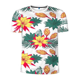 Мужская футболка 3D спортивная с принтом Tropical Pattern в Санкт-Петербурге, 100% полиэстер с улучшенными характеристиками | приталенный силуэт, круглая горловина, широкие плечи, сужается к линии бедра | flower | поле | тропики | тропический | цветочки | цветы