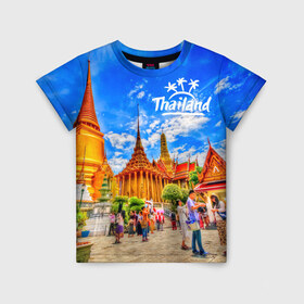 Детская футболка 3D с принтом Таиланд в Санкт-Петербурге, 100% гипоаллергенный полиэфир | прямой крой, круглый вырез горловины, длина до линии бедер, чуть спущенное плечо, ткань немного тянется | Тематика изображения на принте: architecture | bangkok | clouds | landmark | people | sky | temple of the emerald buddha | thailand | tourism | архитектура | бангкок | достопримечательность | люди | небо | облака | таиланд | туризм | храм изумрудного будды