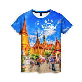 Женская футболка 3D с принтом Таиланд в Санкт-Петербурге, 100% полиэфир ( синтетическое хлопкоподобное полотно) | прямой крой, круглый вырез горловины, длина до линии бедер | architecture | bangkok | clouds | landmark | people | sky | temple of the emerald buddha | thailand | tourism | архитектура | бангкок | достопримечательность | люди | небо | облака | таиланд | туризм | храм изумрудного будды
