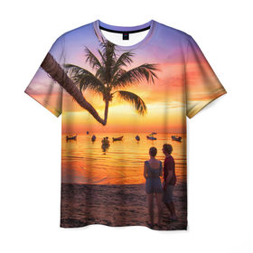 Мужская футболка 3D с принтом Таиланд в Санкт-Петербурге, 100% полиэфир | прямой крой, круглый вырез горловины, длина до линии бедер | beach | clouds | love | palm tree | people | sea | sky | sunset | thailand | tourism | закат | любовь | люди | море | небо | облака | пальма | пляж | таиланд | туризм