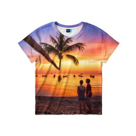 Детская футболка 3D с принтом Таиланд в Санкт-Петербурге, 100% гипоаллергенный полиэфир | прямой крой, круглый вырез горловины, длина до линии бедер, чуть спущенное плечо, ткань немного тянется | Тематика изображения на принте: beach | clouds | love | palm tree | people | sea | sky | sunset | thailand | tourism | закат | любовь | люди | море | небо | облака | пальма | пляж | таиланд | туризм