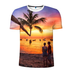 Мужская футболка 3D спортивная с принтом Таиланд в Санкт-Петербурге, 100% полиэстер с улучшенными характеристиками | приталенный силуэт, круглая горловина, широкие плечи, сужается к линии бедра | beach | clouds | love | palm tree | people | sea | sky | sunset | thailand | tourism | закат | любовь | люди | море | небо | облака | пальма | пляж | таиланд | туризм