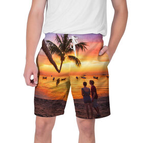 Мужские шорты 3D с принтом Таиланд в Санкт-Петербурге,  полиэстер 100% | прямой крой, два кармана без застежек по бокам. Мягкая трикотажная резинка на поясе, внутри которой широкие завязки. Длина чуть выше колен | beach | clouds | love | palm tree | people | sea | sky | sunset | thailand | tourism | закат | любовь | люди | море | небо | облака | пальма | пляж | таиланд | туризм