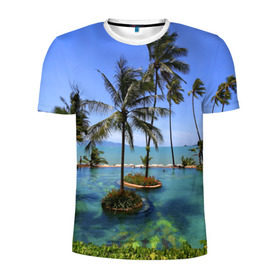 Мужская футболка 3D спортивная с принтом Таиланд в Санкт-Петербурге, 100% полиэстер с улучшенными характеристиками | приталенный силуэт, круглая горловина, широкие плечи, сужается к линии бедра | clouds | hiking | sea | sky | swimming pool | thailand | trees | бассейн | море | небо | облака | пальмы | таиланд | туризм
