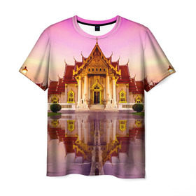 Мужская футболка 3D с принтом Таиланд в Санкт-Петербурге, 100% полиэфир | прямой крой, круглый вырез горловины, длина до линии бедер | landmark | reflection | temple | thailand | tourism | water | вода | достопримечательность | отражение | таиланд | туризм | храм