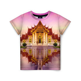 Детская футболка 3D с принтом Таиланд в Санкт-Петербурге, 100% гипоаллергенный полиэфир | прямой крой, круглый вырез горловины, длина до линии бедер, чуть спущенное плечо, ткань немного тянется | landmark | reflection | temple | thailand | tourism | water | вода | достопримечательность | отражение | таиланд | туризм | храм