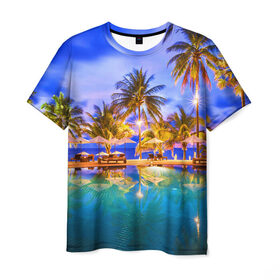 Мужская футболка 3D с принтом Таиланд в Санкт-Петербурге, 100% полиэфир | прямой крой, круглый вырез горловины, длина до линии бедер | clouds | pool | reflection | sea | sky | sunset | thailand | tourism | trees | water | бассейн | вода | закат | море | небо | облака | отражение | пальмы | таиланд | туризм